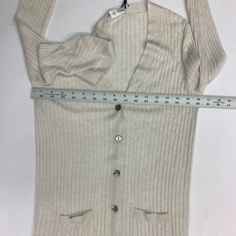 The Reset R LABEL Ribbed Knit Cardigan Button Front Long Sleeve Beige Women - Picture 12 of 14
